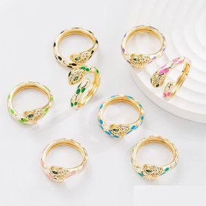 Bandringen mode sieraden koper 18k goud vergulde glazuur glazuur slangring vrouwen zirkoon ingelegde opening verstelbare druppel levering dhhrt dhhrt