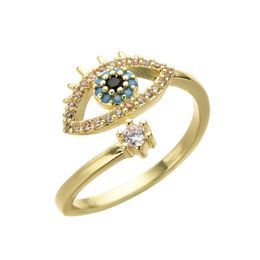 Bandringen mode -sieraden Evil Eye Ring Gold vergulde dames ingelegde zirkoon opening verstelbare blauwe ogen drop levering dhygb