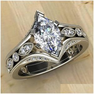 Bandringen mode -sieraden Hollow Out Ring Horse oog Zirkoon drop levering DHW6G