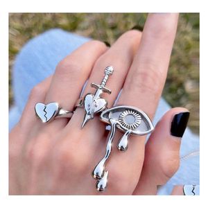 Anneaux de bande Bijoux de mode Knuckle Ring Set Sword Heart Evil Eye Stacking Midi Sets 3Pcs / Set Drop Delivery Dhnfr