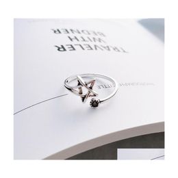 Bandringen mode -sieraden S925 Sterling Sliver Ring Cat Vintage Hollow Star Open Finger Drop Delivery DHMC9