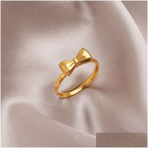 Anneaux de bande Bijoux de mode Simple Bowknot Titanium Steel Ring Finger pour les femmes Livraison de goutte à arc Dhgarden DHQBU