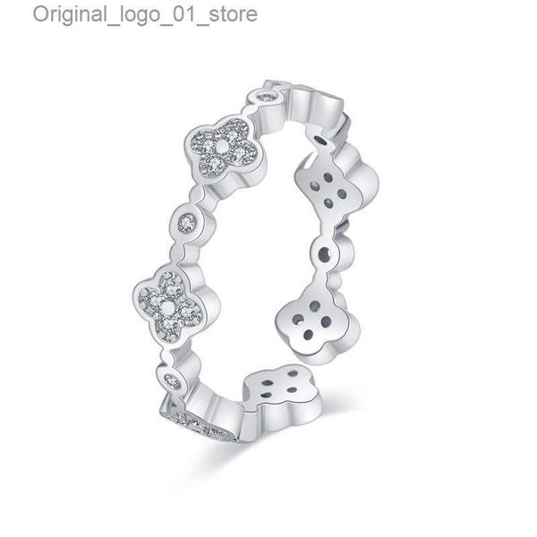 Anillos de banda Moda encantadora trébol diseñador anillos de banda para mujeres oro rosa plata brillante bling diamante cristal abierto amor anillo joyería regalo Q231207