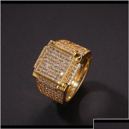 Anillos de banda Fashion Diseñador de lujo Cubic Zirconia Diamonds Copper Hombres exagerados Mujeres Square Ring Hip Jewelry Jngn2 Nplyp Drop d DH1G2
