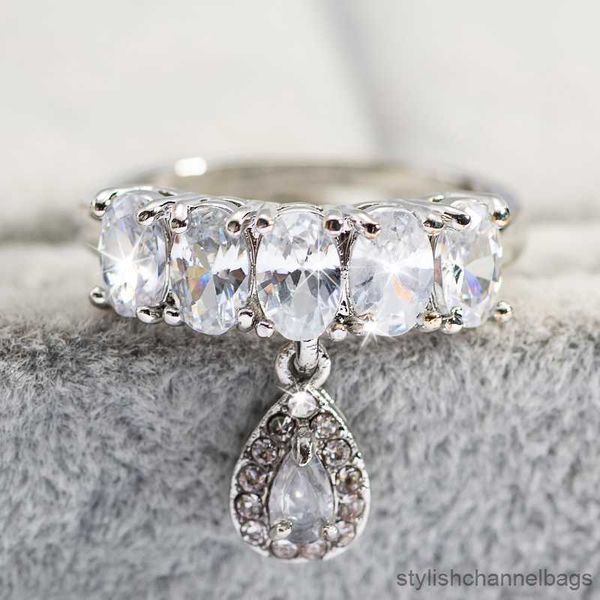 Anillos de banda, anillos de compromiso de cristal de circón blanco de lujo a la moda, anillos de boda clásicos para mujeres, anillos elegantes, regalos de joyería
