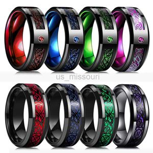 Anneaux De Bande Mode Hommes 8mm Noir De Tungstène De Mariage Celtique Dragon Anneaux Incrusté Bleu Zircon En Acier Inoxydable Rouge En Fiber De Carbone Anneau Pour Hommes J230531