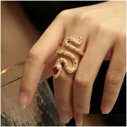 Bandringen Fashion Mens Gold Ring Hip Hop Jewelry Dames Middelvinger overdreven statement Snake Drop levering Dhgarden OT3L8