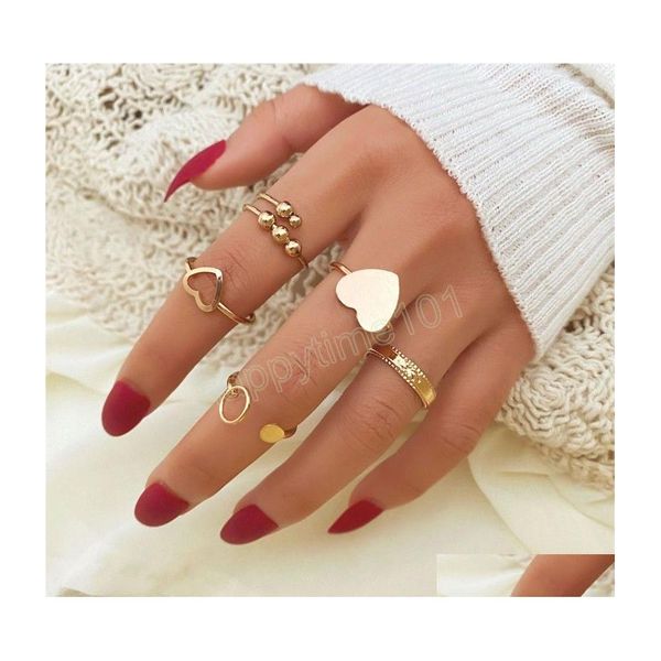 Anillos de banda Fashion Metal Heart Ring Set Aloy Hollow Beads Love Rings para parejas Amantes Mujeres Valent￭n Valent￭n Partido Drop Drop DHPQL