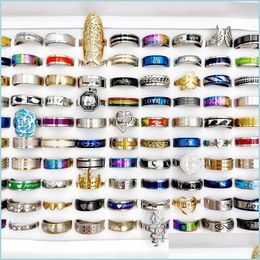 Bandringen Modemix 10 stks/partij Stijl Roestvrij Stalen Ring Goed Metaal Titanium Bandringen Siery / Zwart / Gouden Mannen Bruiloft Sieraden Cadeau Dhpfw