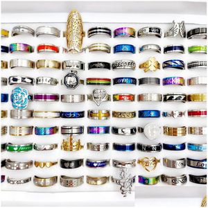 Bandringen Modemix 10 stks/partij Stijl Roestvrij Stalen Ring Goed Metaal Titanium Bandringen Siery/Zwart/Gouden Mannen Bruiloft sieraden Cadeau Dhfvc