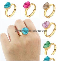 Bandringen Mode Natuursteen Geometrisch Druzy Drusy Kwarts Boheems Goud Kleur Verstelbaar Voor Dames Sieraden Cadeau Drop Delivery Ring Dhibx