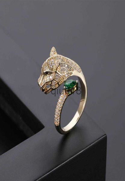 Anillos de banda Personalidad de moda alternativa cabeza de leopardo micro incrustaciones anillo de circón mujeres men039s plata y oro anillos abiertos amante joyerías c9142409 x0920