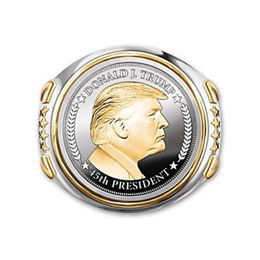 Bagues de bande Personnalité de la mode Deux tons Nous Trump Statue Commémorative pour hommes Coin Haute Bijoux Parti Supporter Punk Cadeau Drop Livrer Dhg6Z