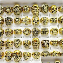 Band Anneaux Fashion Punk Style 30pcs / Lot Skl Sier Gold Skeleton Big Tailles Mens Femmes Metal Jewelry Party Gift Drop Lipting Ring Dht7n