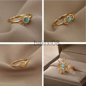 Anneaux de bande Anneaux de mode Anneaux en acier inoxydable Dames Moon Cat Opal Collection Anneaux Surround Accessoires de mariage Bijoux Cadeaux J230719