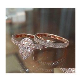 Anillos de banda de moda Diseño chapado en oro rosa 2 PCS CZ CONMACIÓN DE Mujer Juego de entrega de gota Joyas Dhdzs DH0XB