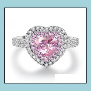 Bands anneaux mode sier rose cristal coeur mariage pour femmes luxe élégant zircon fiançailles bijoux bijoux gouttes livraison otdzo