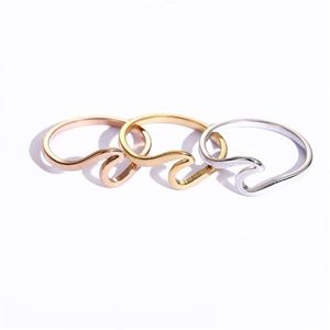 Anillos de banda Moda Diseño simple Sea Wave Ocean Surf Acero inoxidable Rose Gold Sier Color Finger Jewelry para mujeres Surfer Gift Drop Delivery