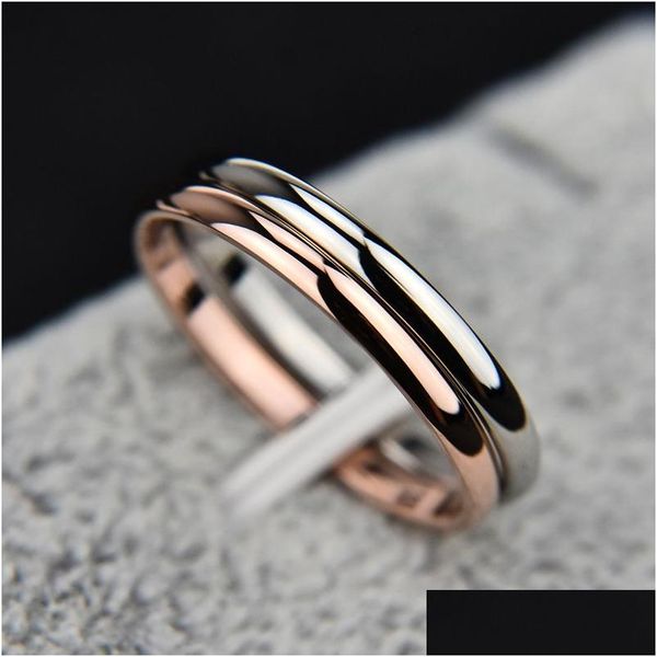 Anneaux de bande Mode Titanium Steel Rose Gold Bague Anti-Allergie Lisse Simple Couples De Mariage Anneaux Pour Homme Ou Femme Cadeau Drop Dhgarden Ot7Vg