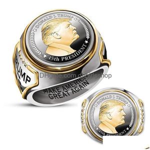 Band Ringen Mode Trump Herdenkingsmunt Goud Sier Ring De 45Th Us Presidents Memorial Souvenir Gift Drop Levering Sieraden Dhtqo