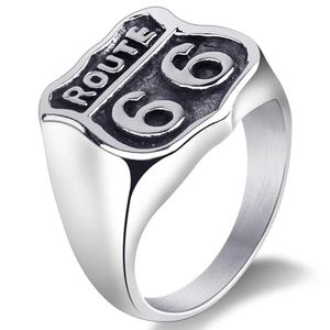 Band Ringen Mode US Route66 Ring Voor Mannen Motor Biker heren Sieraden Vintage Retro Mannetjes Ringen Rvs 240125