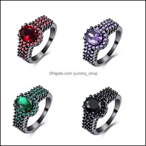 Anillos de banda Moda Mujer Color negro Rojo / Púrpura / Verde / Negro Circón Dedo Mujer Rojo Anillo de circonia cúbica en forma de óvalo para mujer Entrega directa Jewe Otske