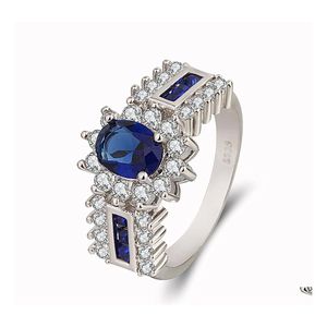 Bandringen mode dames mannen ring sier sieraden rec sapphire zirkon edelsteen vinger voor bruiloft verloving groothandel accessoires drop dhwze