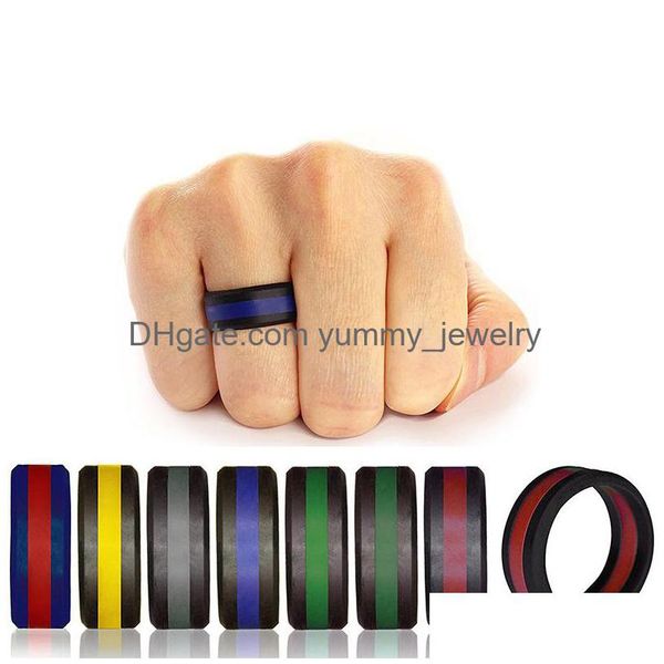 Anillos de banda Moda para mujer Dos tonos Anillos de sile Tres capas Neumático Caucho Anillo flexible para damas Boda Compromiso Joyería Drop Delive DHDXC