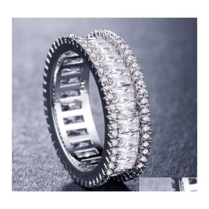 Anillos de banda Moda Zircon Cz Anillo de boda Redondo Blanco Cúbico Dedo Compromiso Ajuste 6 a 10 Para mujeres Joyería Entrega directa Otpf2