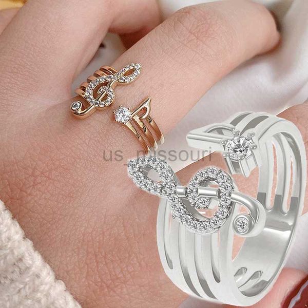 Anillos de banda Moda Circón Música Nota Anillo Moda para mujeres Anillos de apertura ajustables Mujer Bohemia Regalos de boda Joyería J230531