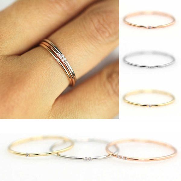 Anillos de banda Mujer Anillos finos delicados para mujer Uno Dos Tres Circón Piedra Color oro Anillo de dedo Compromiso de boda Anillo de joyería de moda AA230426