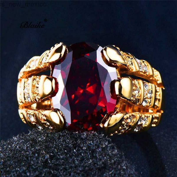 Anillos de banda para mujer, hombre, anillo rojo, tamaño 6-12 para mujeres y hombres, anillos de pareja Vintage, joyería de cristal de Color dorado de lujo R230831