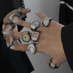 Bandringen fflacell individualiteit vintage punk elastische rekachtige kwarts horloge ringen voor vrouwen man hiphop paar accessoires 230215