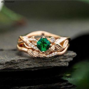 Anneaux de bande Fine Jewelry Luxury 18k Rose Gold Rings Braided Chain Cross Winding Ring for Women Wedding Rings Natural Emerald Stone Crystals J0522