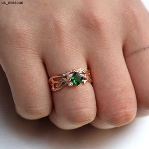 Bandringen Fijne sieraden Luxe 18K Rose Gold Rings gevlochten ketting Kruiswikkelingring voor vrouwen Wedding Rings Natuurlijke Emerald Stone Crystals J230522