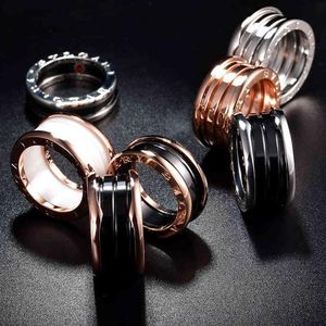 Bandringen Vinger 925 Baojia Zilver Kleine Rode Man Liefdadigheid Zwart-wit Keramiek 18k Rose Gold Paar Spring282U