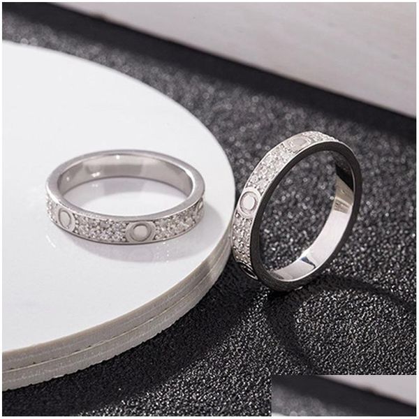 Band Anneaux Fl Diamond Star Ring Love Designer Designer Men and Women Titanium Steel Sier Rose Gold For Lovers Couple Jewelry Engagement Gift 4- Dhbrg