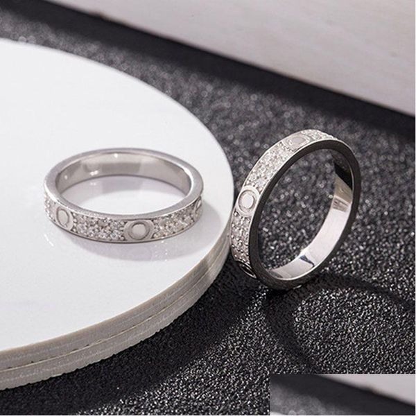 Band Anneaux Fl Diamond Star Ring Love Designer Designer Men and Women Titanium Steel Sier Rose Gold For Lovers Couple Jewelry Engagement Gift 4- Otjk7