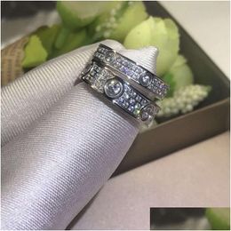 Bandringen Fl Diamond Titanium Steel Sier Love Ring Mannen en vrouwen Rose Gold Ringen voor geliefden Paar Sieraden Cadeau Drop Delivery Sieraden Dhpfd