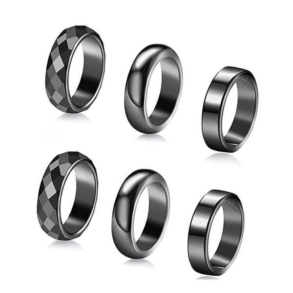 Anillos de banda Anillos de hematita planos para hombres 6 mm No magnético AAA Piedra natural negra Ayuda a dormir Perder peso Knuckels Terapia de curación de manos Anillos G230327