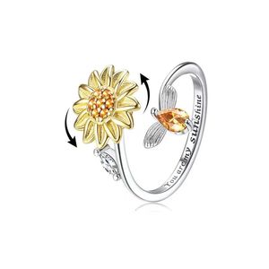 Band Rings Fleur Abeille Fidget Spinner Anneau Anxiété Anillo Antiestres En Acier Inoxydable Ringen Ajustables Anneaux Penicien Bague Femme 231025