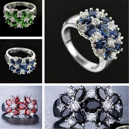 Band Ringen Bloem Klassieke Mticolor Kubieke Zirkoon Verlovingsring Vrouwelijke Sieraden Sier Drop Levering Dhqf3