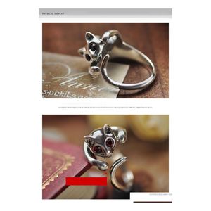 Bande Anneaux Pour Femmes Hommes Or Réglable Chaton Chat Animal Cristal Sier Plaqué Alliage Drop Delivery Bijoux Dh94X