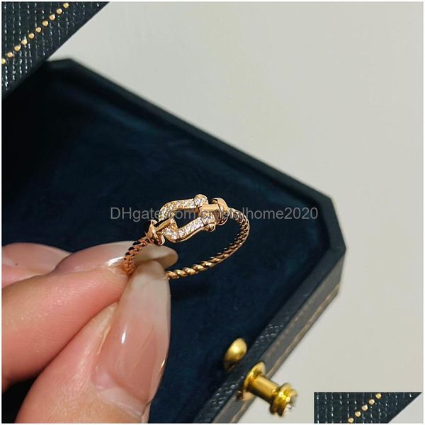 Anillos de banda Force Esigner S Sterling Sier Horse Shoe Bucket Lock Charm Ring para mujeres Compromiso Joyería de boda Drop Delivery Dhpur