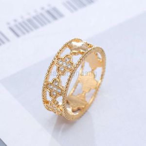 Anneaux de bande Four Leaf Clover Cleef Ring Kaléidoscope Anneaux pour femmes Gold Sier Diamond Nail Anneaux Anneaux de Saint-Valentin Bijoux de créateur de fête 2024 NOUVEAU