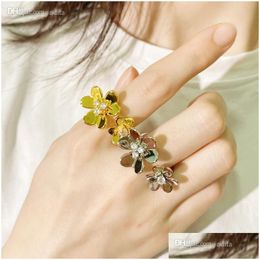 Anneaux de bande Four Leaf Clover Ring Shell Natural Gemstone Gold Plated 18K pour femme Designer T0p Quality Diamond Reproduction officielle Dhziy