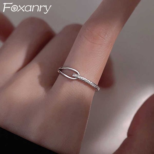 Anneaux de bande Foxanry Minimaliste de couleur argent zircons anneaux de fiançailles pour femmes couple coréen à la mode élégant géométrique à la main bijoux de mariée G230317