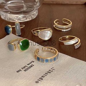 Bandringen Frankrijk Vintage Geometric Resin Verstelbare Ring voor vrouwen Luxe Retro Shell Opening Finger Wide Ring Fashion Sieraden Geschenken J230817