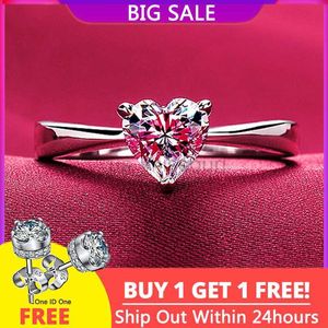 Band Ringen Gratis Krijgen Oorbellen Wit Goud Kleur Tibetaans Zilveren Ring Luxe 06ct HeartCZ Zircon Wedding Band Bruids Sieraden Gift J230531