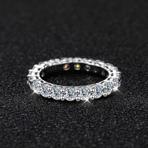 Bandringen volledige rij voor vrouwen 925 sterling zilver d witgoud diamanten bruiloft fijne sieraden cadeau